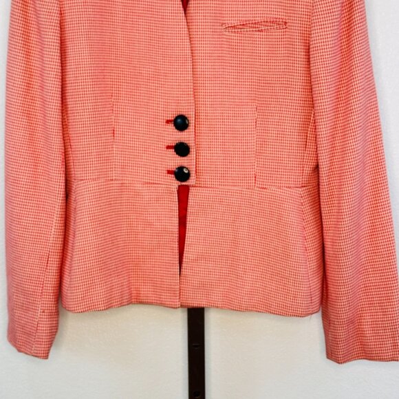 VTG Christian Dior Blazer Peplum Jacket Houndstooth Print Lined SZ 2 Made In USA - Picture 2 of 11